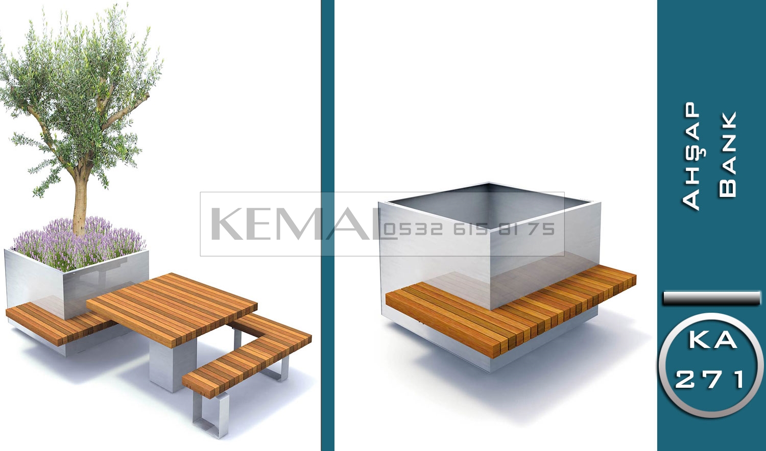 Saksılı Ahşap Oturma Grupları (Paslanmaz & Ahşap - KA 271 Serisi)