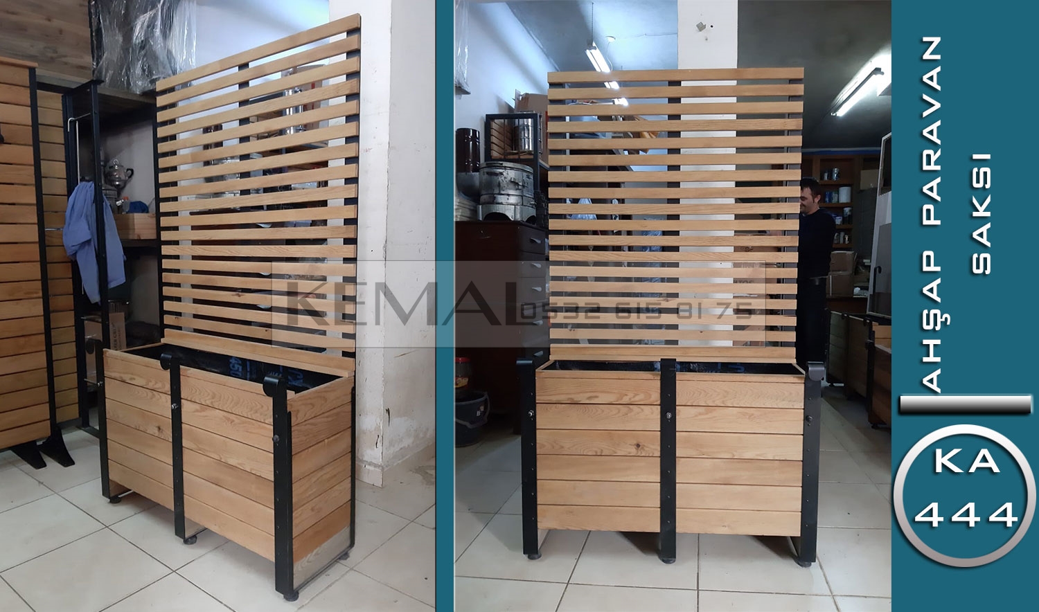 Ahşap Paravanlı Metal Saksı