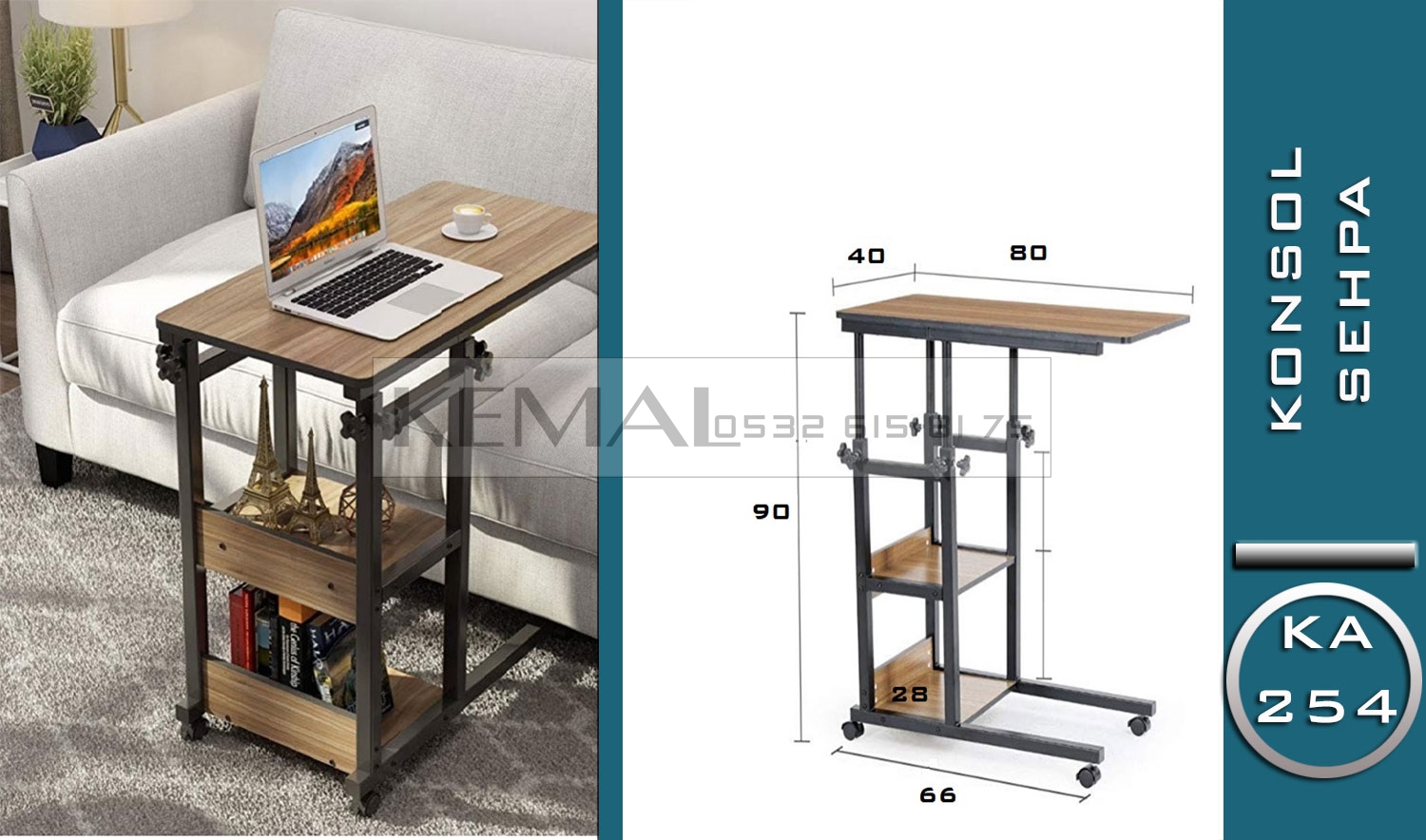 Çok Amaçlı Tekerlekli & Ayarlanabilir Konsol Sehpa (KA 254)