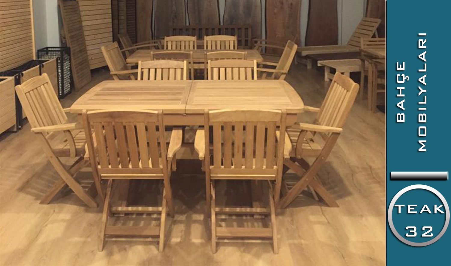 Klasik Ahşap Bahçe Mobilyası Yemek Takımı (TEAK 32 Modeli)