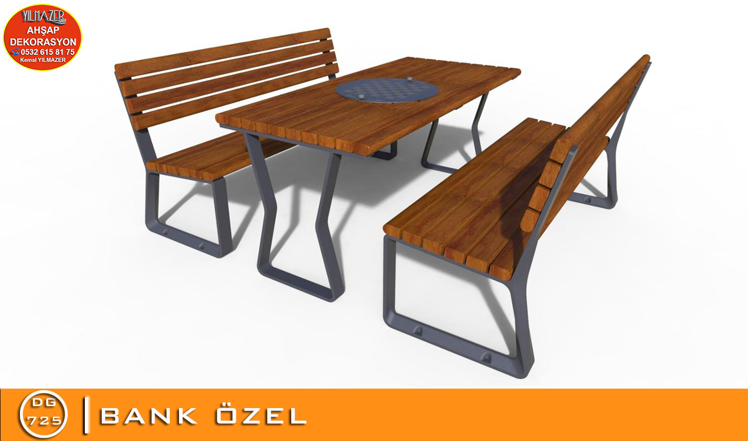 Modern Metal Ayaklı Ahşap Park & Bahçe Bankı