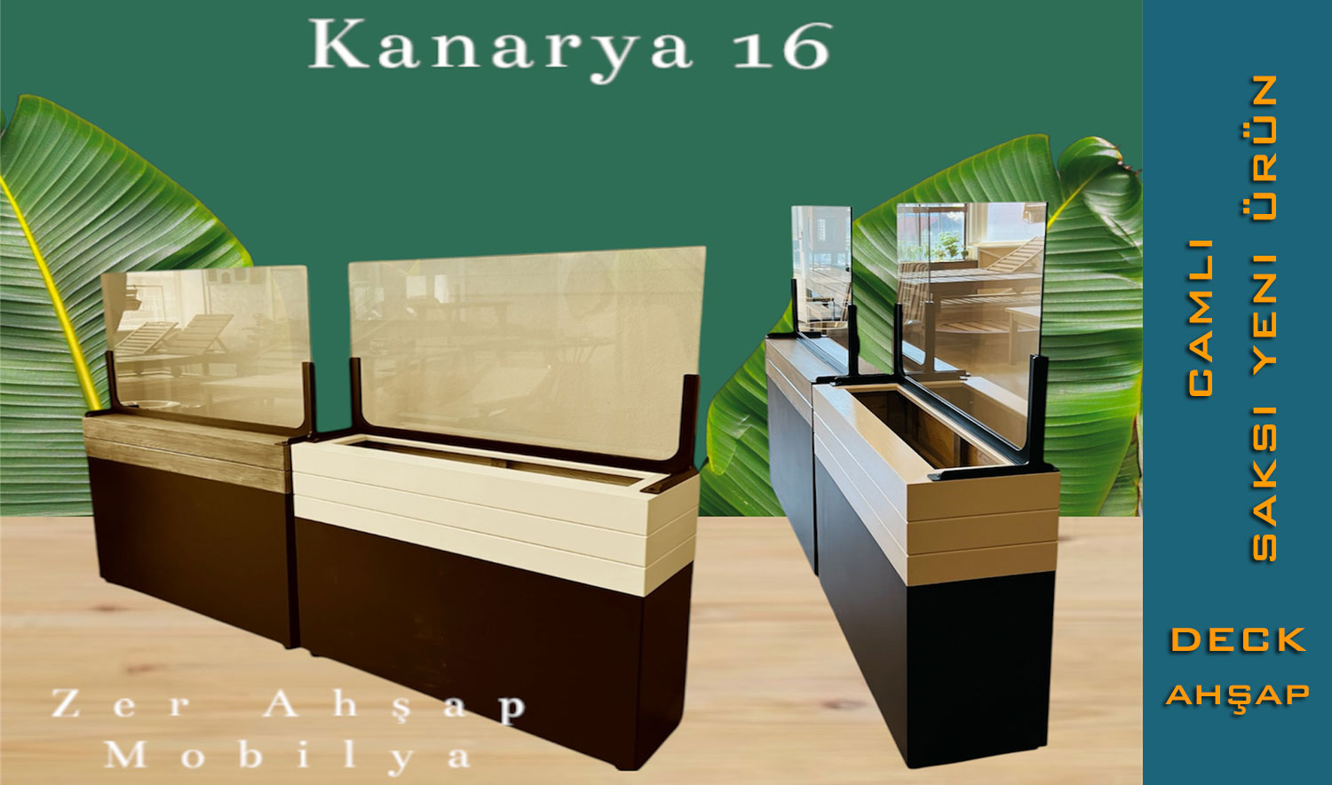 Camlı Seperatörlü Modern Ahşap Saksı