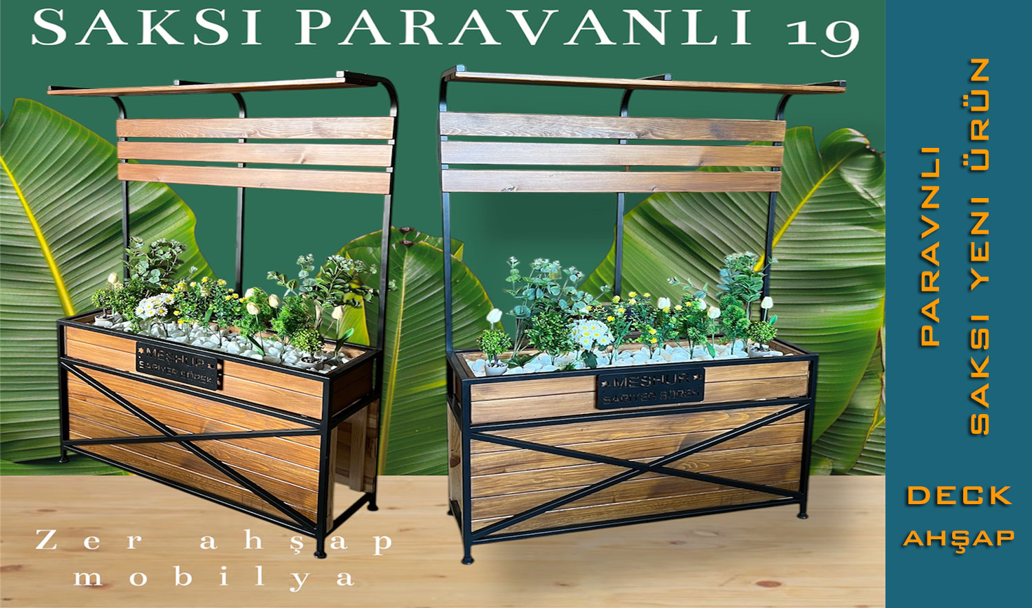 Paravanlı Endüstriyel Ahşap Saksı (Yeni Ürün: Model 19)