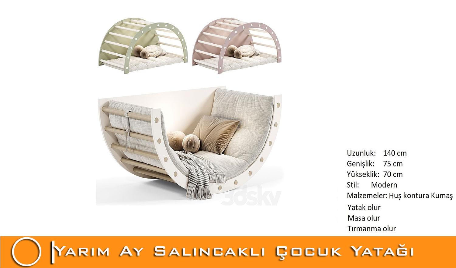 Çok Fonksiyonlu Montessori Yarım Ay Salıncak & Yatak