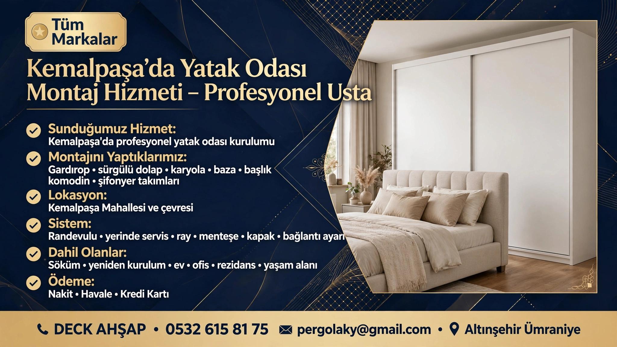 Yatak Odası ve Tüm mobilya setleri için kaliteli, hızlı montaj çözümü Kemalpaşa'da